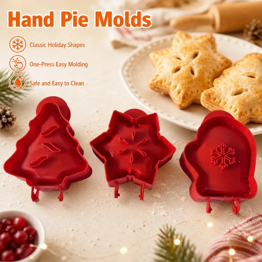 Classic Mini Hand Pie Molds Dough Presser Pie Maker Easy To Clean Lightweight Press Maker Snowflake Mitt Xmas Tree for Baking
