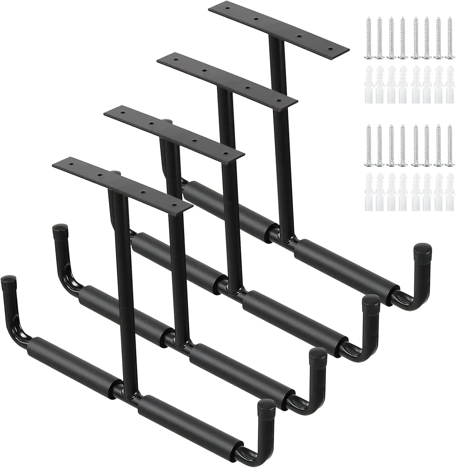 

Heavy Duty Ceiling Mounted Garage Storage Rack Hooks for Lumber Bike Tools (4 Pack, Black)