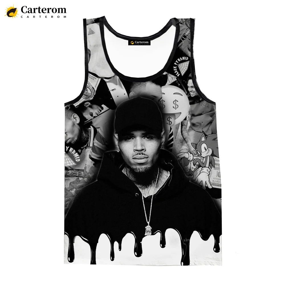 Chris Brown 3D Print Tank Tops Hip Hop Rapper Harajuku Vest Sleeveless Shirts Men Women Streetwear Quick-drying T-shirt