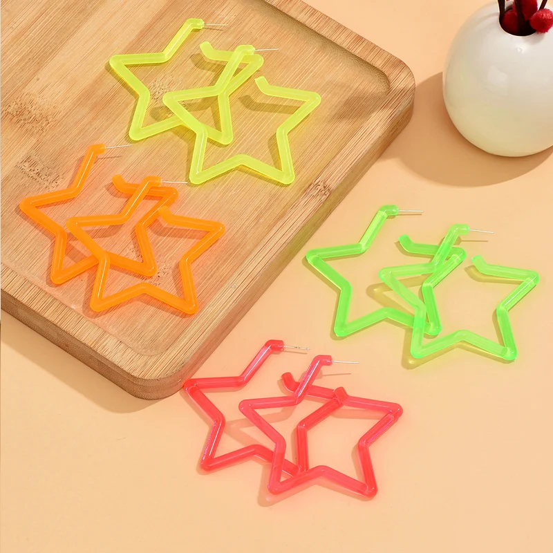 AYAYOO Fashion Geometric Punk Personality Neon Acrylic Geometric Big Star Hoop Earrings For Women Large Fashion Party Jewelry