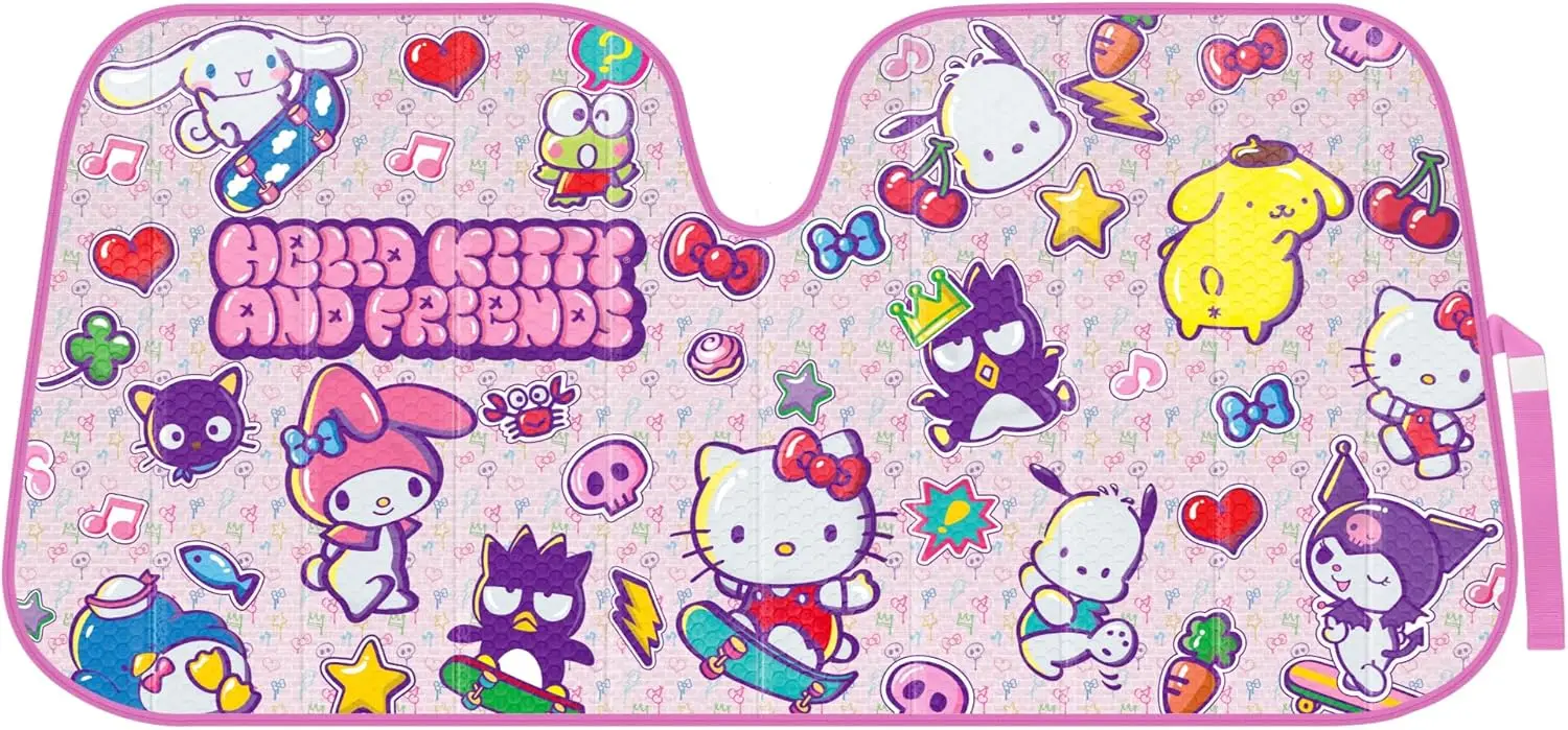 

Cute Hello Kitty Car Windshield Sun Shade, Accordion Style for Window Protection, Women's Car Accessories with Friends Design