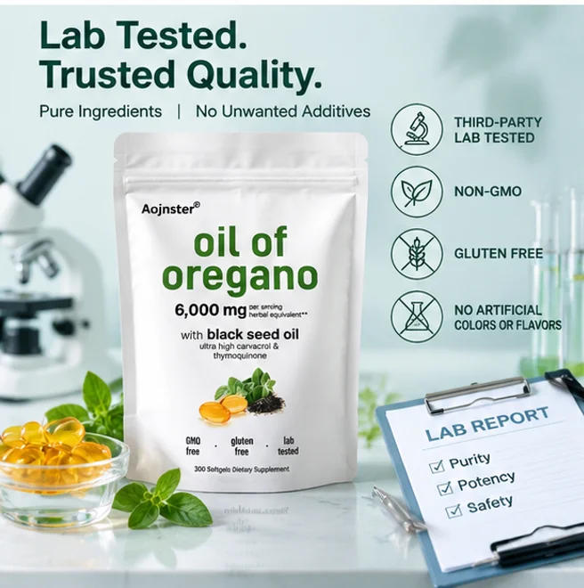 300 Count Family‑Size Oil of Oregano Softgels,6000mg Herbal Equivalent Mixed With Black Seed Oil,Plant‑Based Supplement