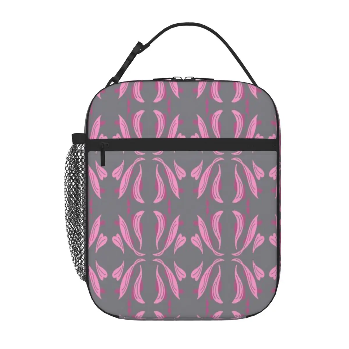 Hot Sale Soft Pink Leaves Seamless Pattern Outdoor Style Large Lunch Bag Auto Travel Thermal Lunch Bag