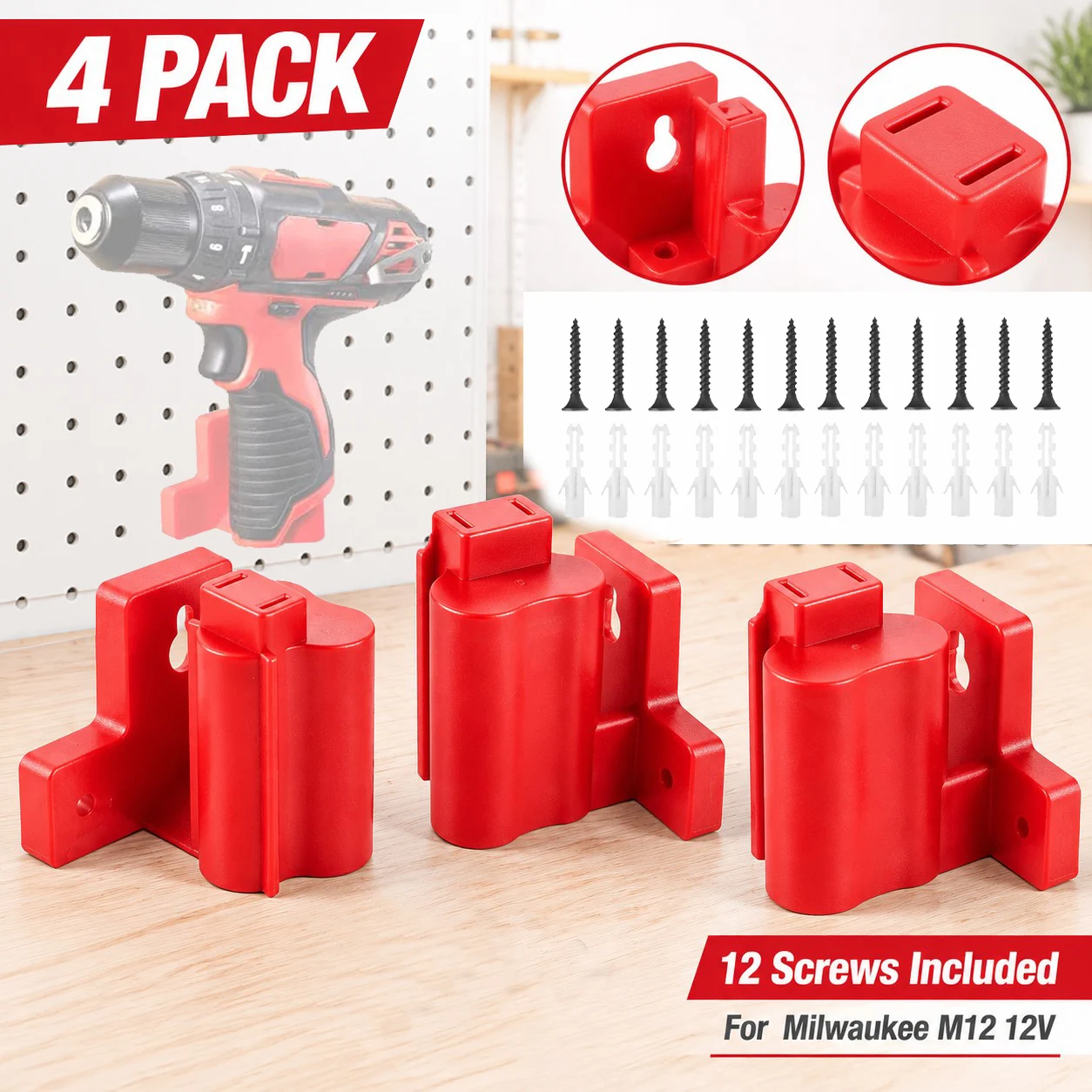 4Pcs Battery Mount Holder Wall Mount Machine for Milwaukee M12 12V Battery Electric Tool Fit Storage Rack Power Tools