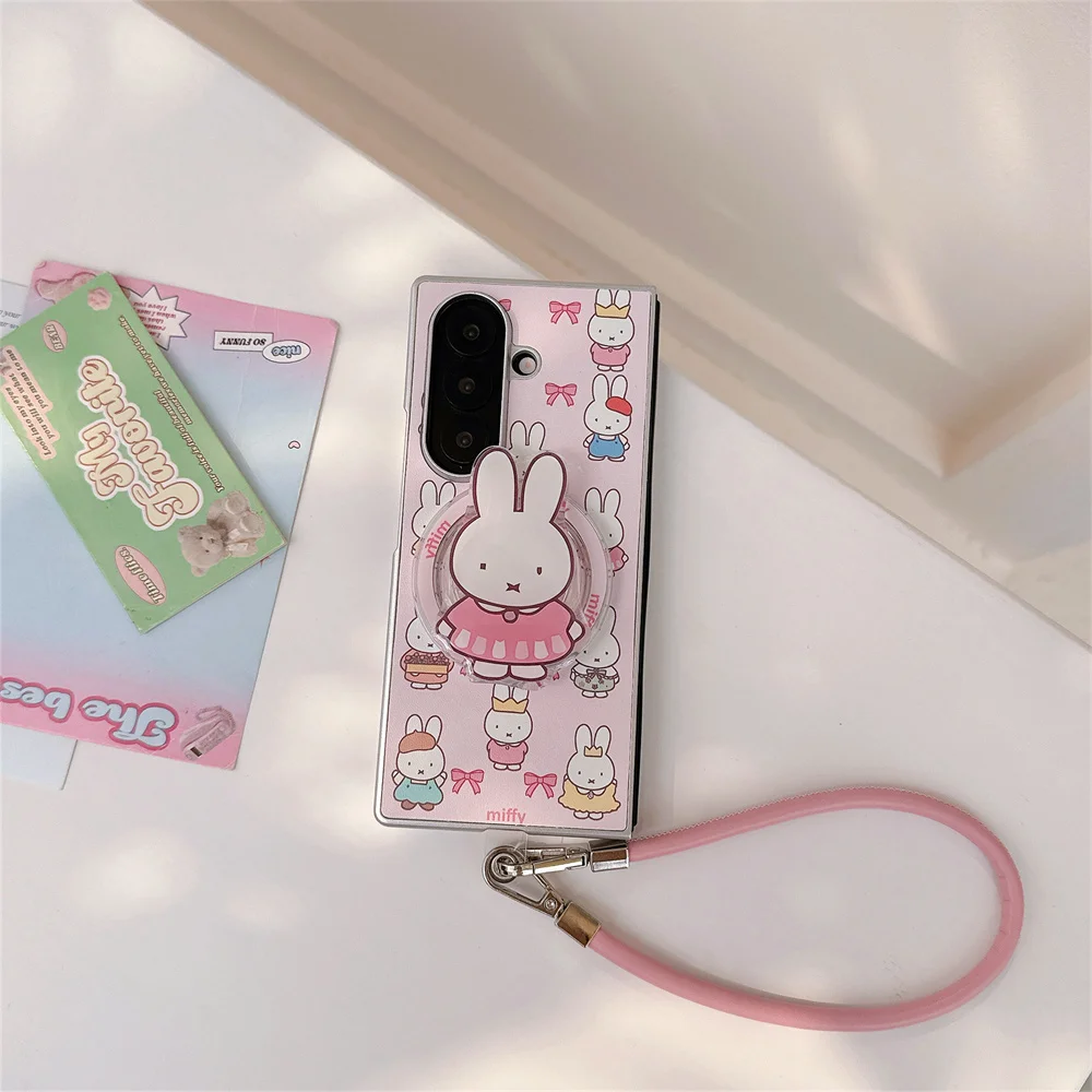 Urocze różowe etui magnetyczne z króliczkiem Miffy do Samsung Galaxy Z Fold 8 7 6 5 Fold 6 Fold 5 6 7 z podstawką Magsafe i łańcuszkiem — zdjęcie produktu 3
