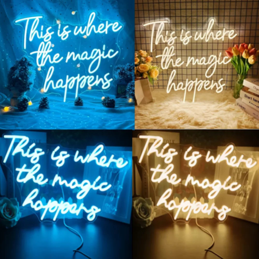 

Where The Magic Happens Neon Sign for Wall Decor USB Powered Letter Neon Light Indoor Light Salon Decor Wedding Party Bar Decor