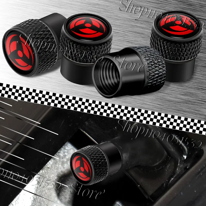 Car Decor 4Pcs Naruto Writing Wheel Eye Emblem Metal Wheel Tire Valve Stem Cap Airdust Waterproof Cover Universal Accessories