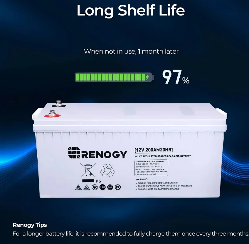 Renogy 12V 200Ah Deep Cycle AGM Battery, Maintenance-Free Rechargeable Battery, High Discharge Current 2000A for RV Solar Marine