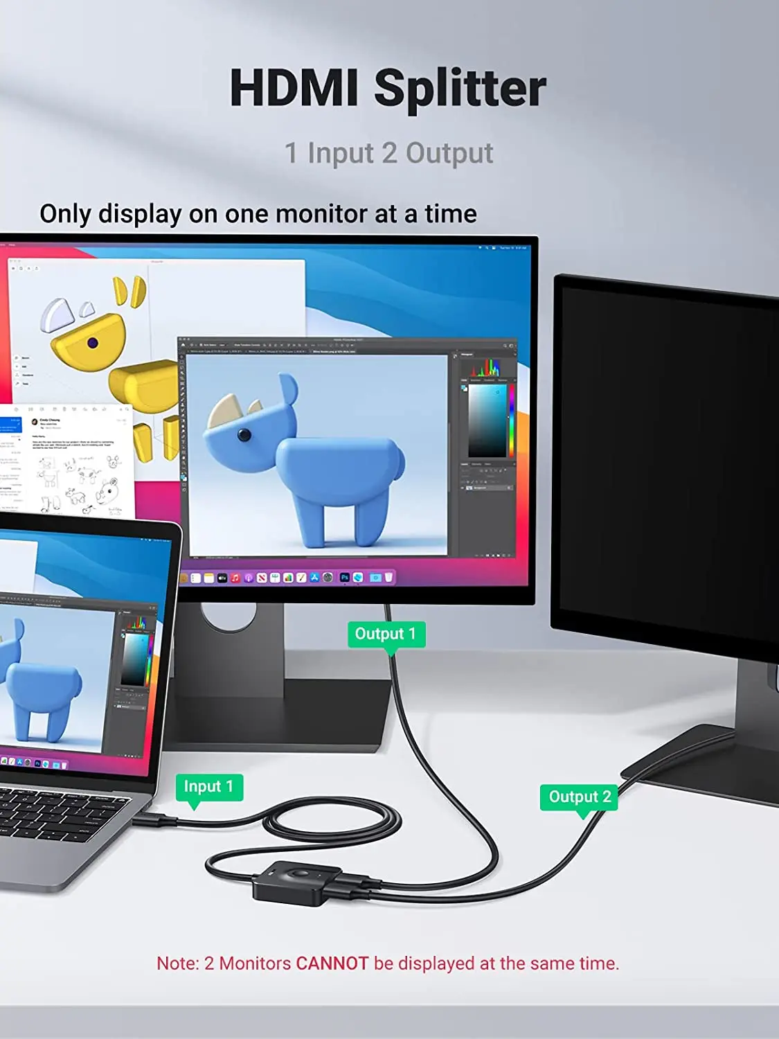 UGREEN HD-MI 스위치 4K@60Hz (3.3피트 HD-MI 케이블 포함) 양방향 분배기 2입력 1출력 HD-MI 스위처 박스