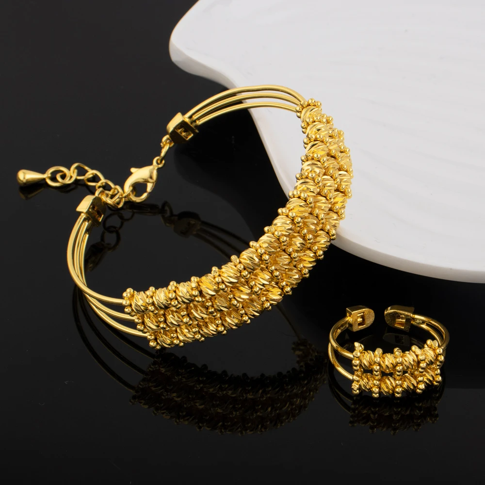

Dubai Women Gold Color Bangles 18k Gold Color Twist Bracelet Ring Wedding Birthday Gift Gold Color Fine Jewelry Gifts Not Fade