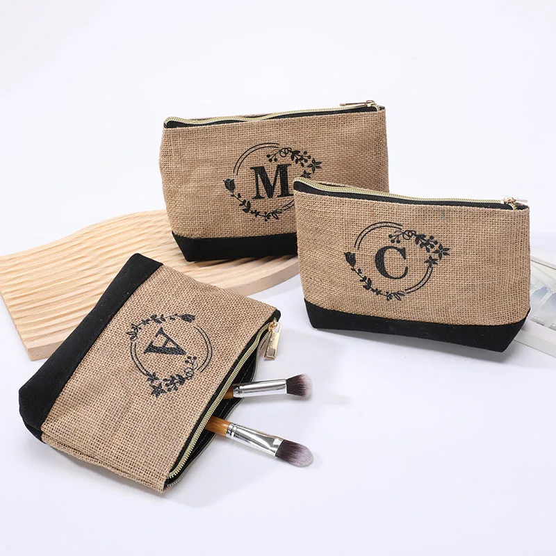 Jute Fabric Men's Clutch Bag, Large Letter Printed Coin Purse, Desktop Organizer, Cosmetic Storage Cosmetic Bag