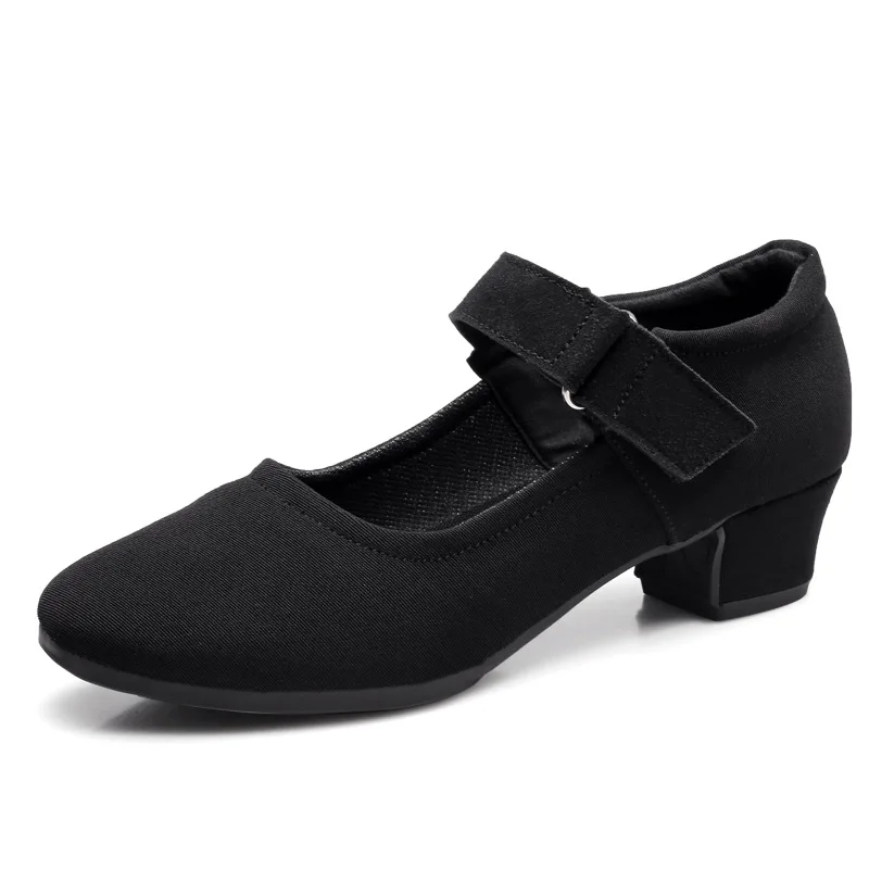 Black Women's Jazz Dance Shoes Adult Practice Soft-soled Shoes Yoga Ballet Modern Dance Shoes Square Heels 5cm