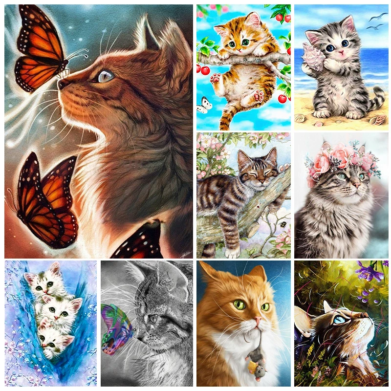 

Cat Butterfly Diamond Painting Animal Full Drill Diamond Mosaic Painting Kits Rhinestone Embroidery DIY Home Decor Gifts