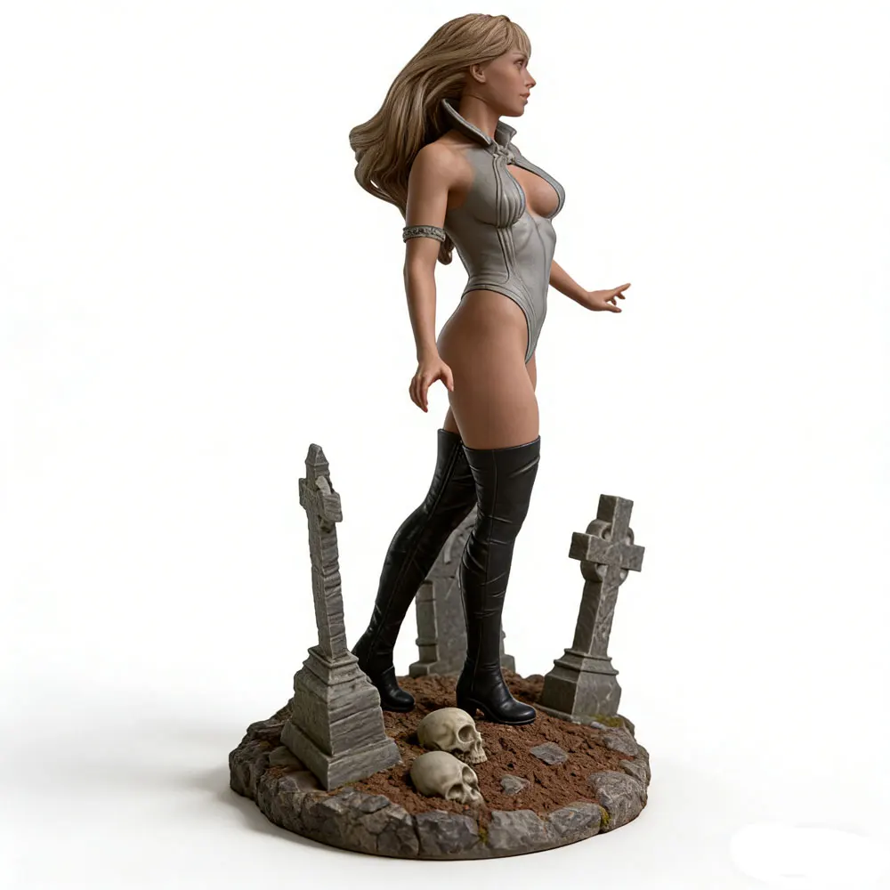 1/24 Miniatur-Statue aus Harz eines sexy, langhaarigen Friedhofsmädchens, 75 mm, handgefertigtes Modellbausatz, 3D-gedrucktes, unbemaltes Harzmodell einer mutigen, langhaarigen Friedhofsmädchen-Figur