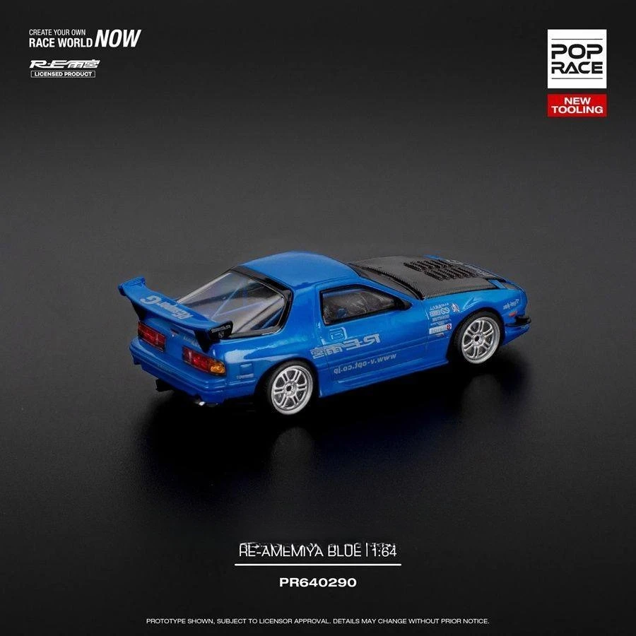 Diecast POPRACE 1:64 Scale RX7 FC3S Rain Palace Blue Alloy Car Model