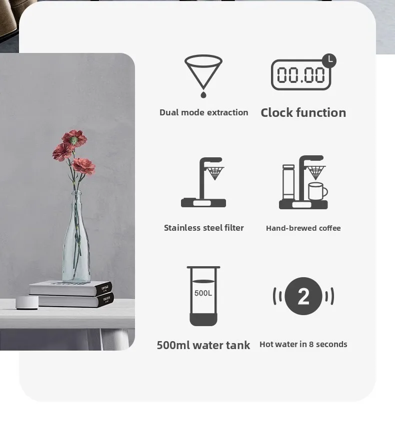 CM-602 Coffee Tea Maker Hot Ice Drip 600W Pour Over Machine with LED Clock Timer 0.5L for Living Room