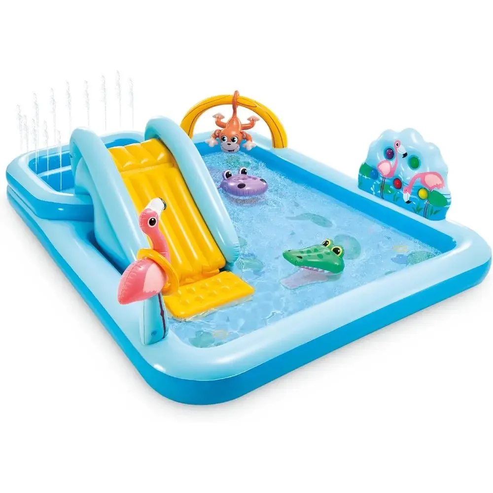 Inflatable Jungle Adventure Play Center with Water Slide for Kids - Outdoor Splash Pad