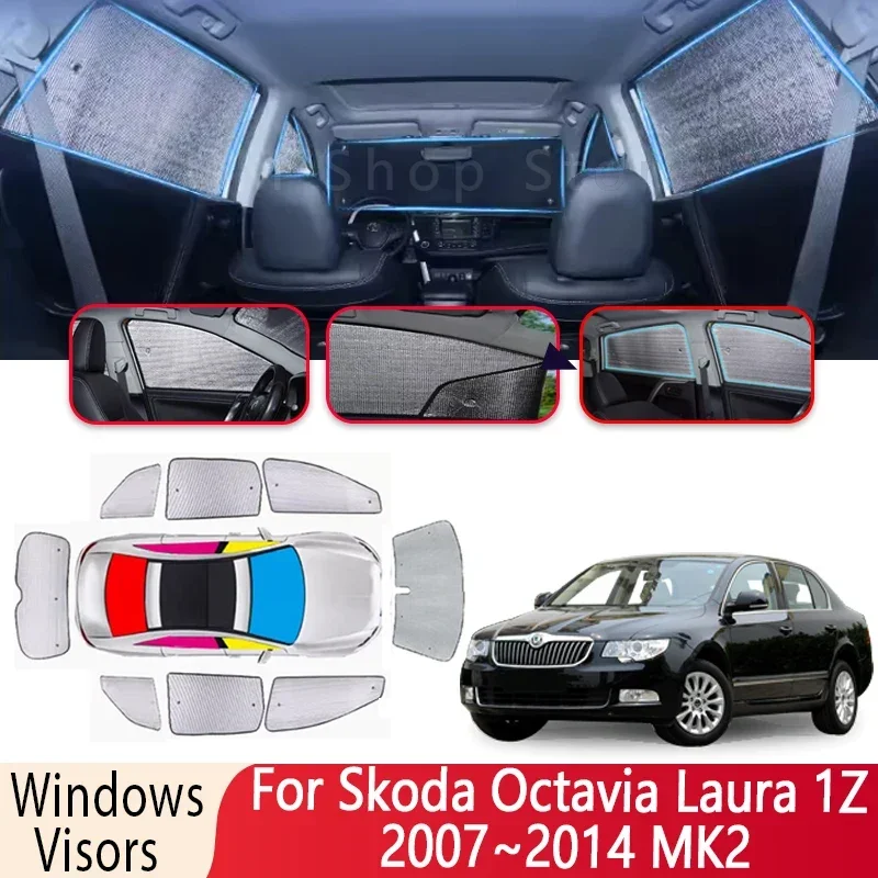 Car Sun Shade For Skoda Octavia Laura 1Z 2007~2014 MK2 Heat Windshield Sunshade Insulation Auto Sun Protection Visor Accessories