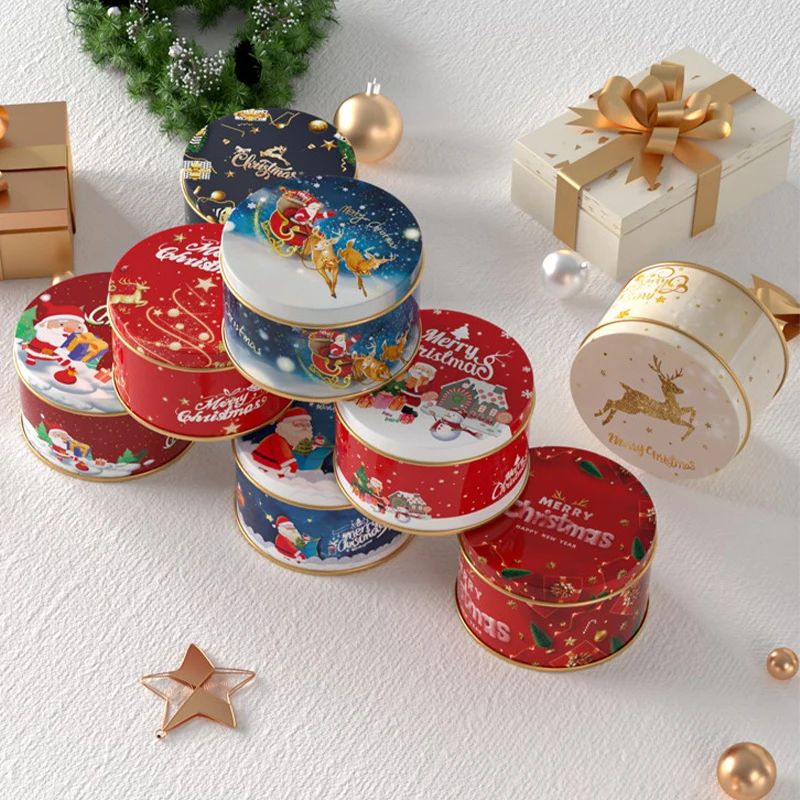 Christmas Old Man Candy Tins Decorative Round Tinplate Boxes Xmas Candy Cookie Packaging Jar Candle Containers Candy Box Gift