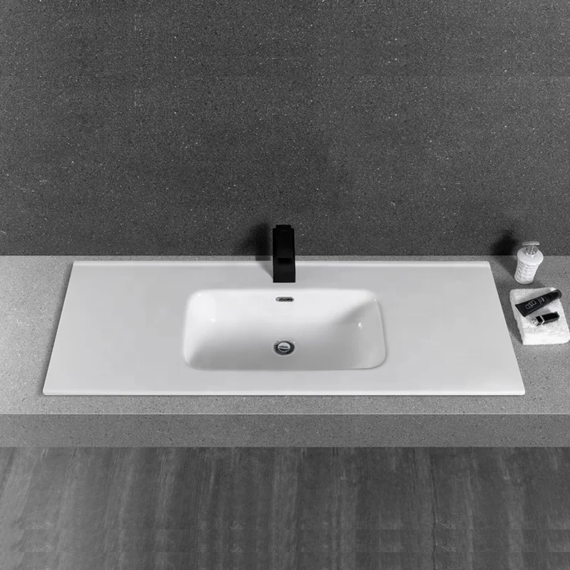 CB15-1200 Modern rectangular hotel cabinet wash basin 120 cm pure white ceramic smooth easy to clean embedded countertop