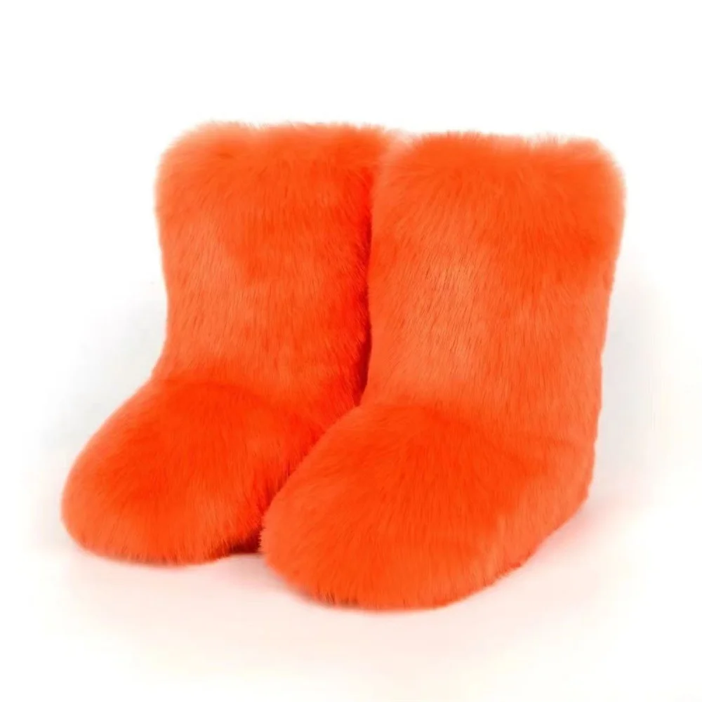 Winter Plüsch Fell Kinderstiefel Outdoor Flauschig Gefüttert Fuchsfell Mädchenstiefel Bunte Knöchel-Schneestiefel Warme Slip-On Kinderschuhe – Detail 10