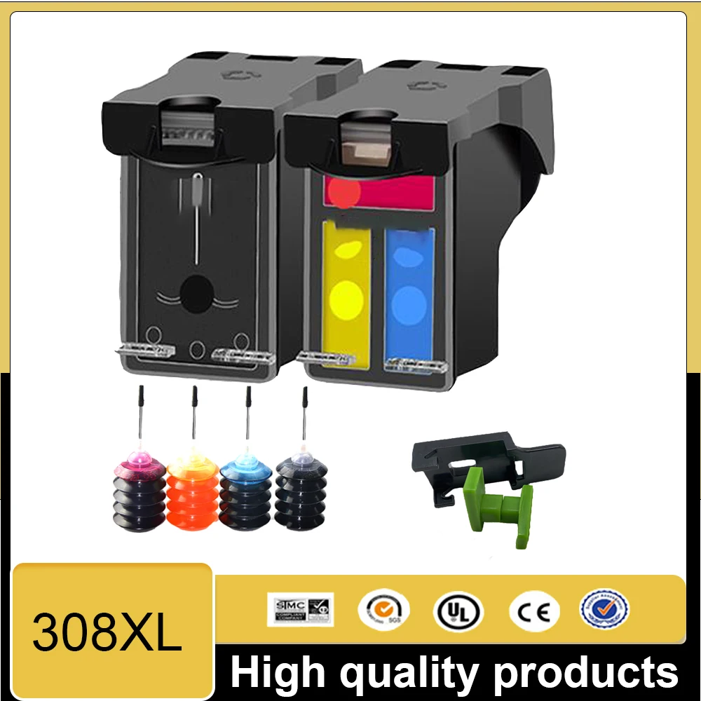 308XL 308 Refillable Ink Cartridge Remanufactured For HP308 For HP Envy 6110e 6120e 6130e 6165e 6520e 6530e DeskJet 2900 Inkjet