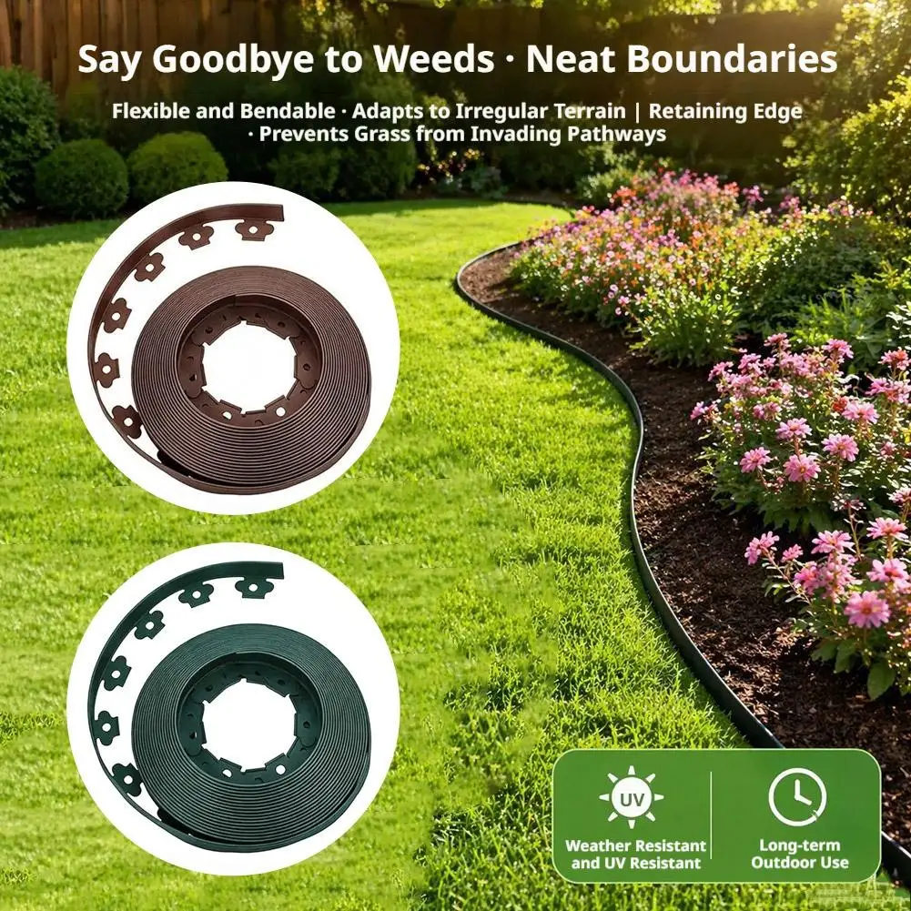 Plastic Garden Edging Kit Flexible Lawn Border Coil for Pathways Flower Beds Yard Landscaping