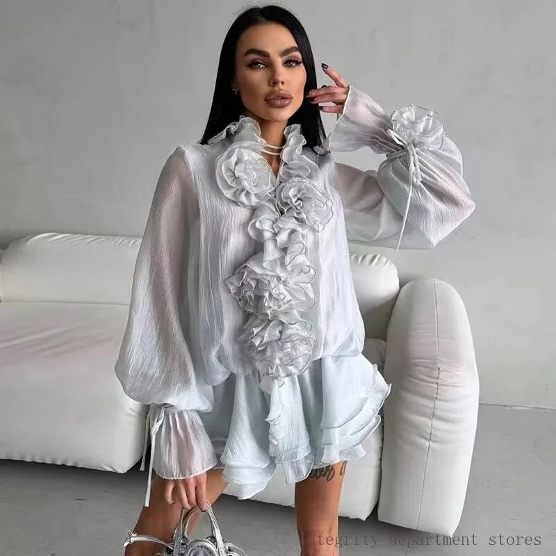 

Элегантное многослойное платье с оборками и цветочным принтом, комплекты с шортами, женские комплекты из 2 предметов, свободные мини-платья с длинными рукавами на шнуровке, нерегулярные мини-платья, костюм с шортами