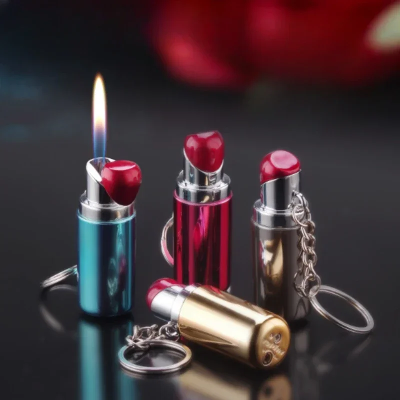 2024 New Mini Lipstick Inflatable Lighter Portable Butane Gas Open Flame Lighter Smoking Accessories Gift Tool