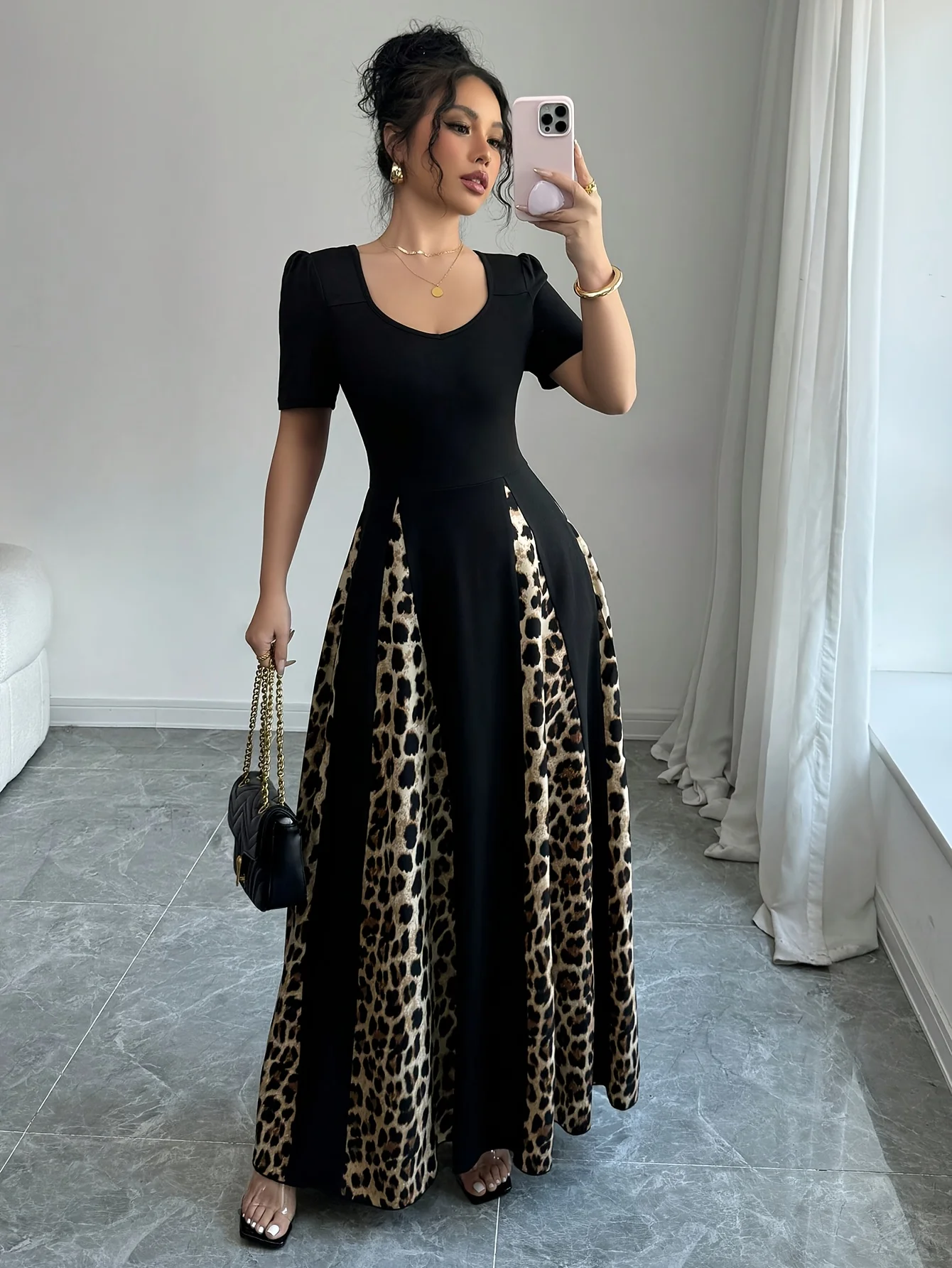 Dresses for Women New Short Sleeve O-Neck Slim Women Dress Leopard Patchwork A-LINE Dress Women Vestidos De Verano Mujer Q1880