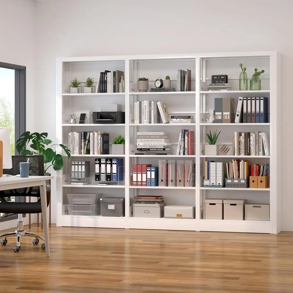 

5-Tier Adjustable Storage Bookshelf, Freestanding Shelving Unit for Home or Office, Wide Bookcase with Book Stopper
