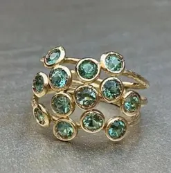 ORZTOON Fashion Geometric Gold Color Inlay Green Color Stone Exquisite Rings For Women Party Accessories Gifts Custom Jewelry