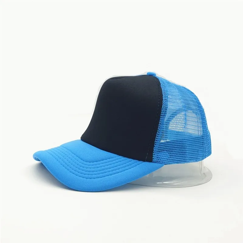1-teilige Sommer-Trucker-Mütze mit individuellem Logo für Männer und Frauen, Netz-Polyester-Baseballkappe, bedrucktes Netz, Papa-Hüte, verstellbares Sonnenhut-Visier – Detail 23