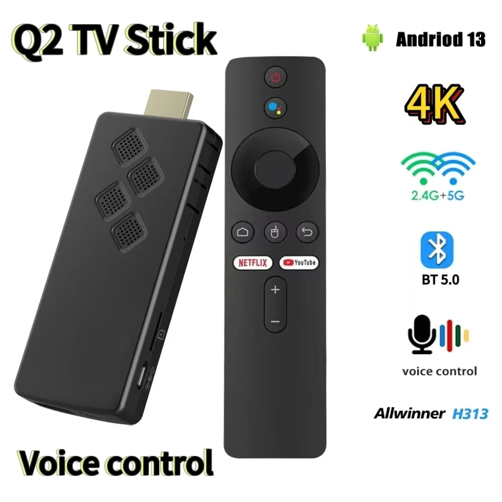 Android 13 Q2 4k HDMI-compatible 5G WiFi Receiver smart TV Stick Allwinner H313 Mali G31 MP2 2GB RAM  infrared remote control