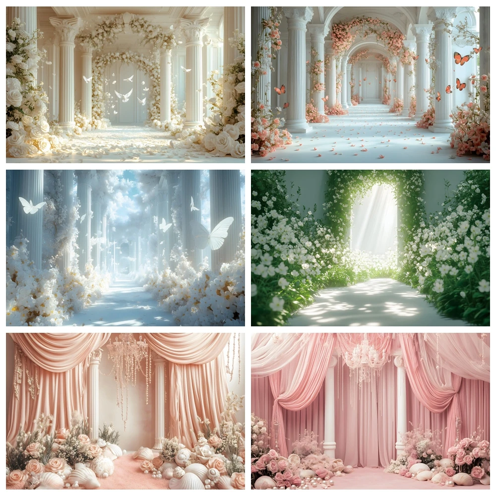 Wedding Bridal Shower Photography Backdrop Flowers Curtain Birthday Party Portrait Photocall Background Decor Photo Studio Props