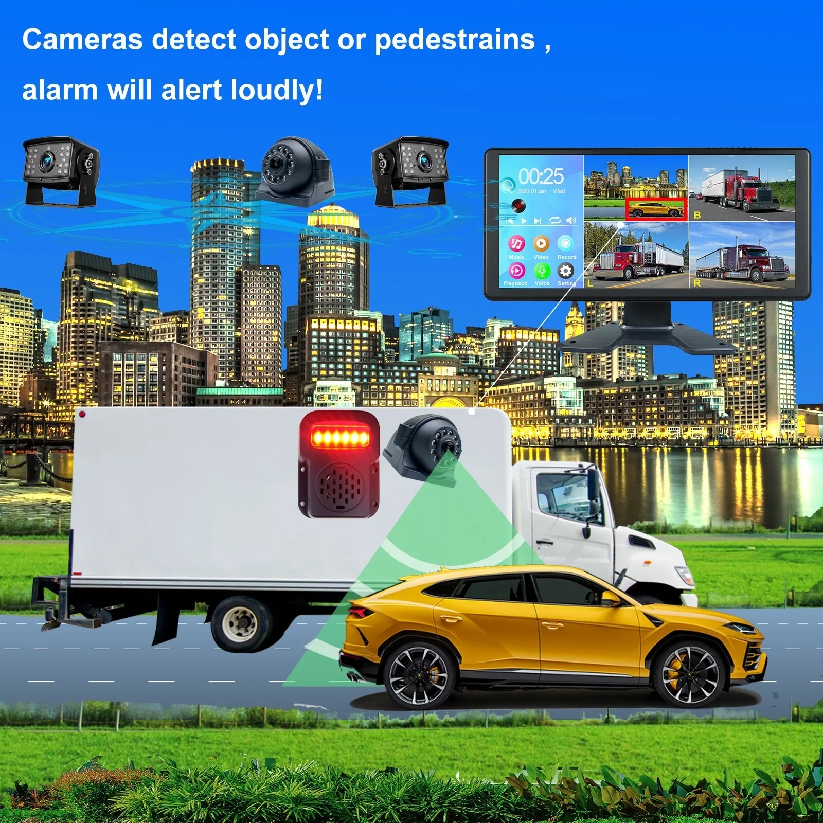 Lastbus 10.36" Wireless Apple CarPlay Quad Split Monitor Touchscreen 4K + Car Stereo Reverse Waterproof Camera For RV Truck - Image 5