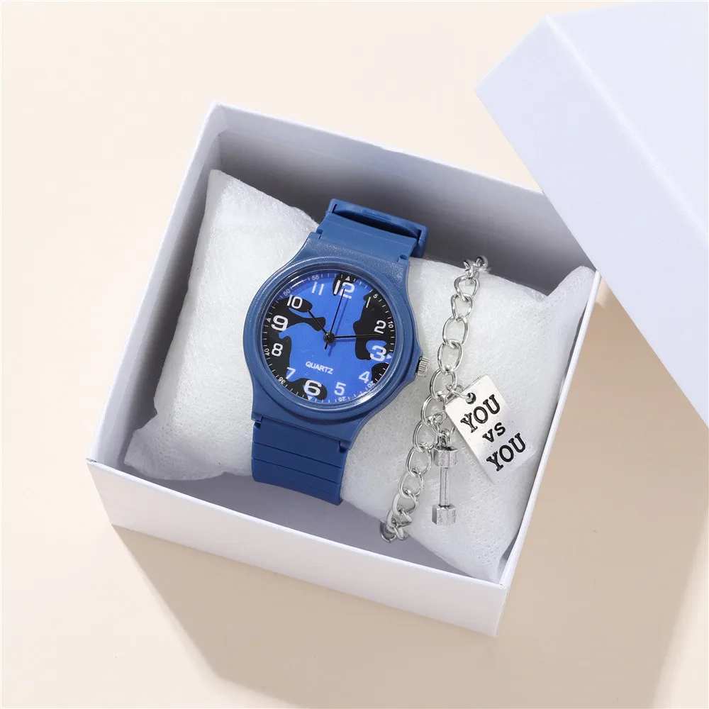 2pcs/set Fashion Camouflage Band Quartz Boys and Girls Students Wrist Watch