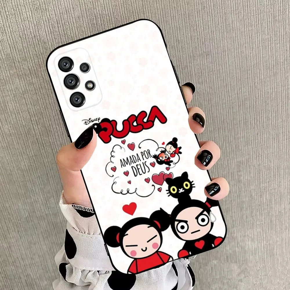 Cartoon P-Pucca Phone Case For Samsung Galaxy A20,A21s,A22,A31,A32,A52,A53,A72,73,A80,A91 Soft Black Cover