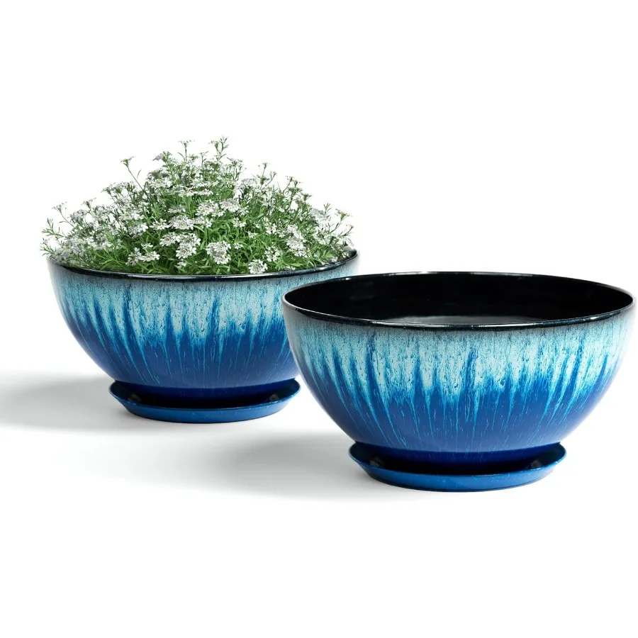 

2 Pack 10 inch Plastic Flower Plant Pots Glossy Finishing Planter with Drainage Hole Flower Planter for Indoor Outdoor House Pl