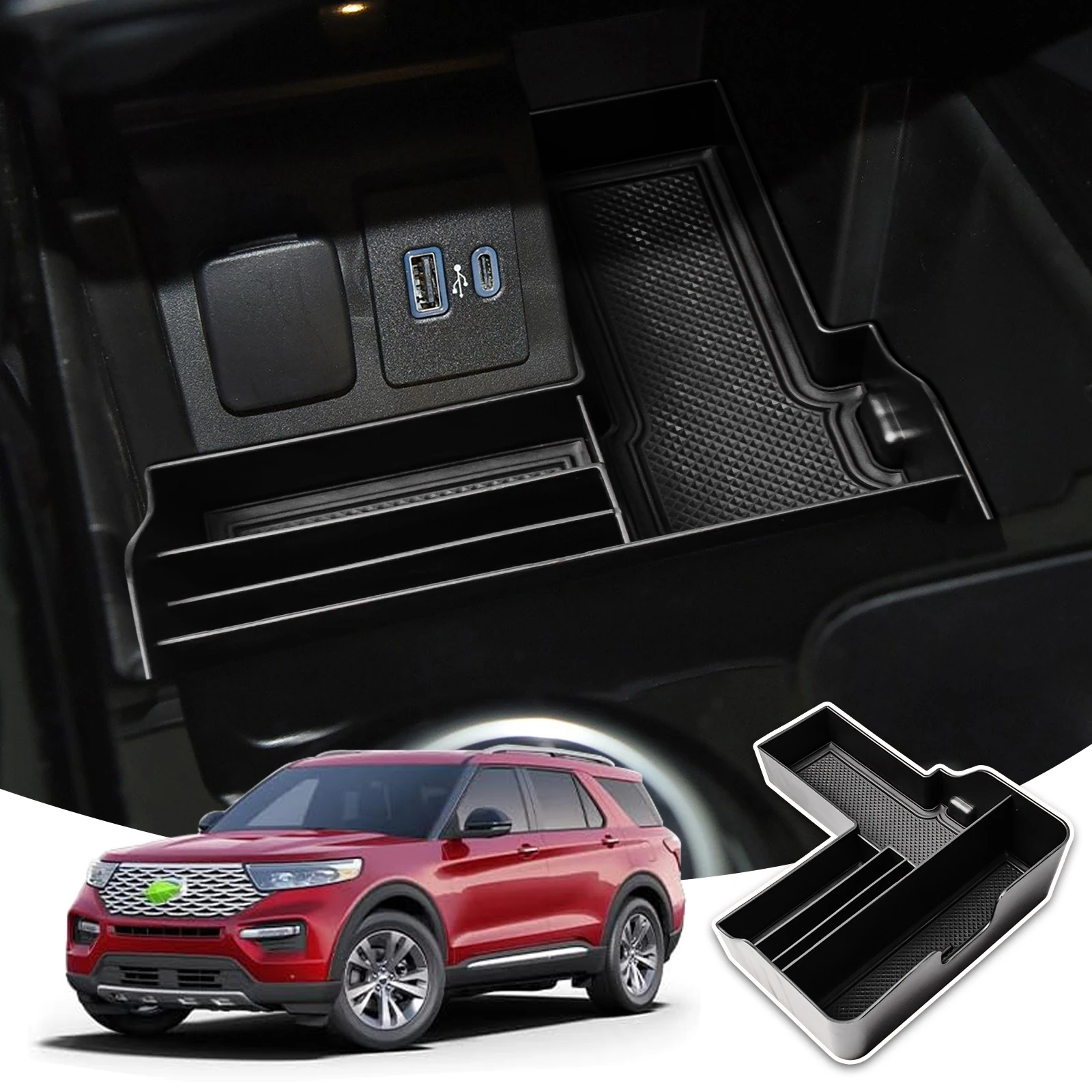 

For Ford Explorer 2020 2021 2022 2023 2024 Center Console Organizer Armrest Box Storage ABS Accessories Secondary Storage Box