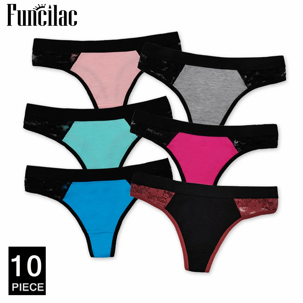 

Sexy Women Panties G-String Lace Underwear Cotton Thongs Comfort Culottes Ladies Soft Lingerie Low Rise Intimates 10 pcs/lot