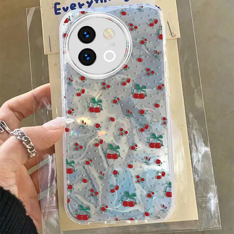 Laser Bow Fruit Case For Vivo V29 V40 Lite Y38 Y78 Y58 Y56 Fashion Strawberry Cartoon Girl Ripple Gloss Glitte Phone Cover Cases
