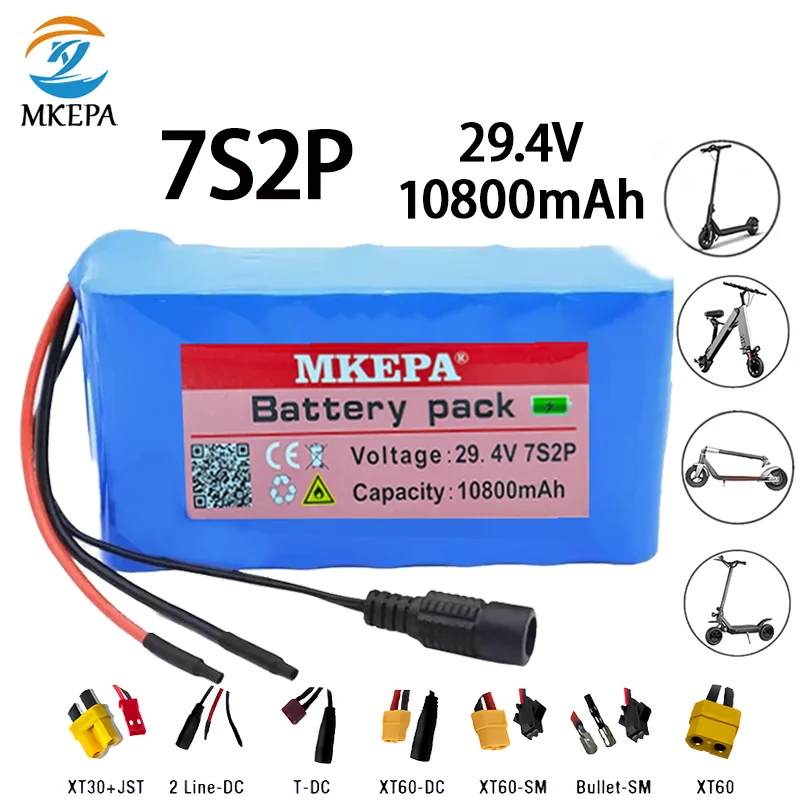 

New 18650 7S2P li-ion battery pack, 29.4V, 10.8Ah, suitable for electric bicycles, mopeds, scooters, BMS+29.4V 2A charger