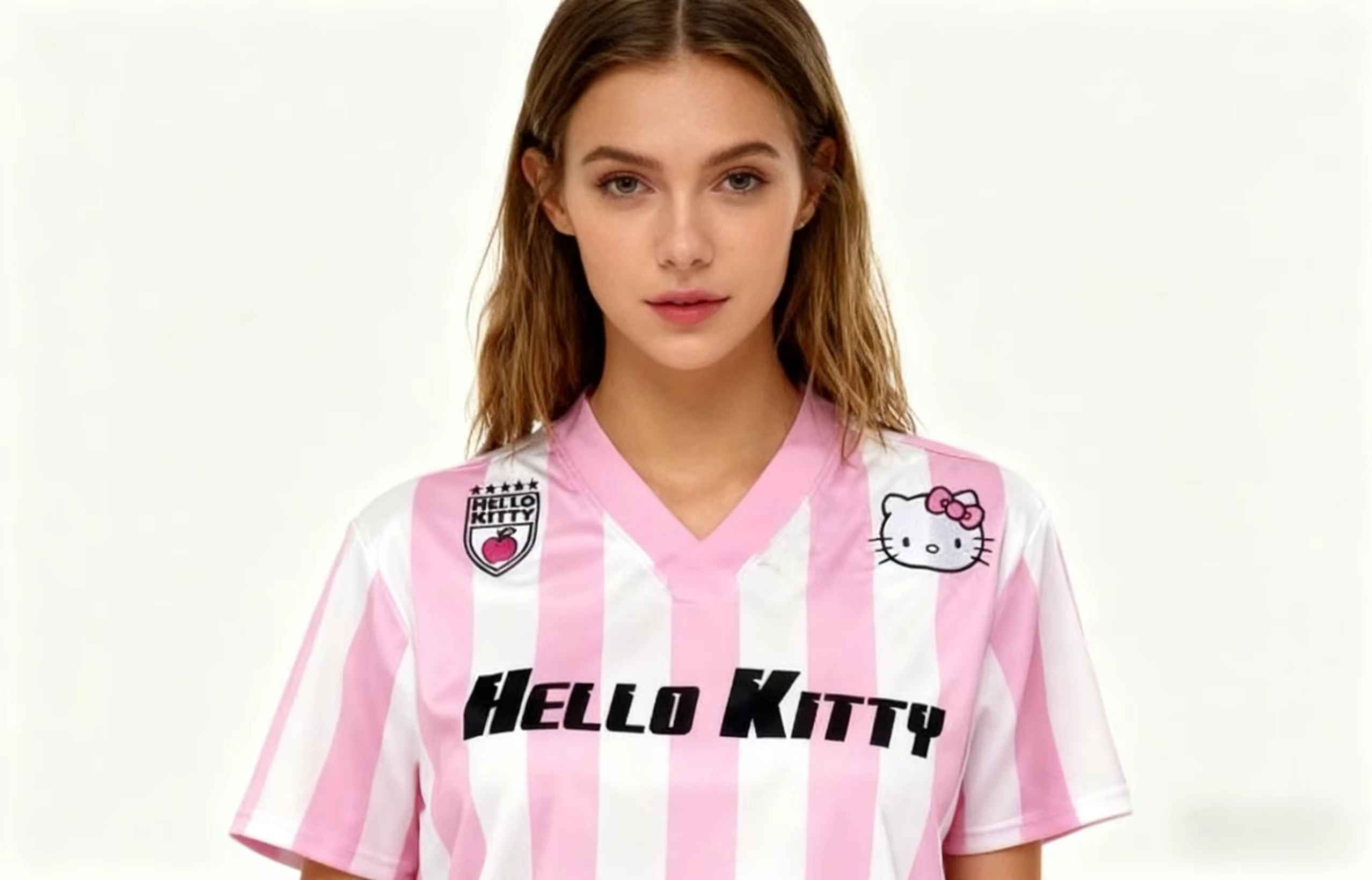 

Hellokitty Design Pattern Print T-shirt Summer Fashionable High Quality Short Sleeved Casual Oversized Sport V-Neck Pullover Top