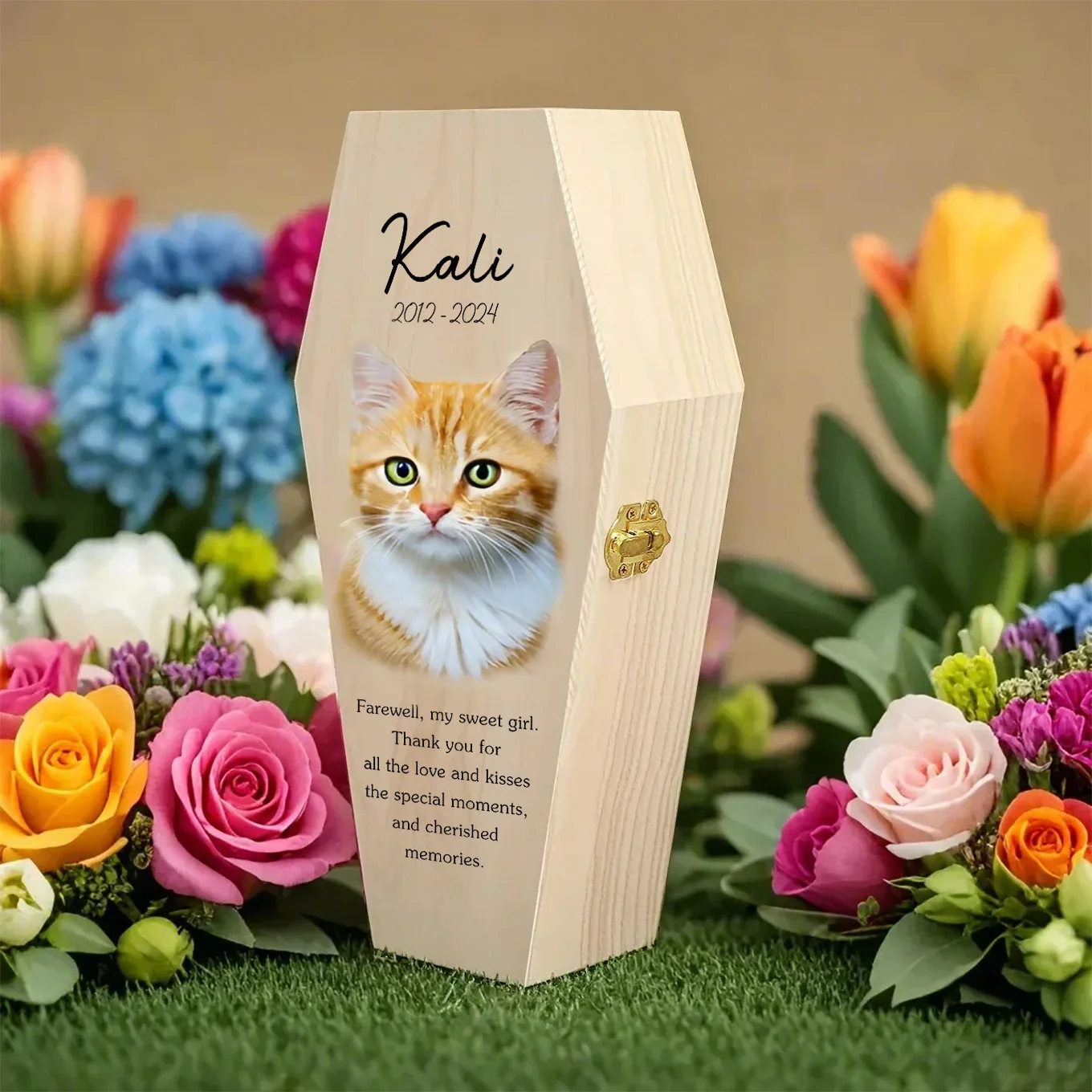 

Cross-border Amazon explosion UV color printing cat dog pet commemorative urn solid wood funeral box customization