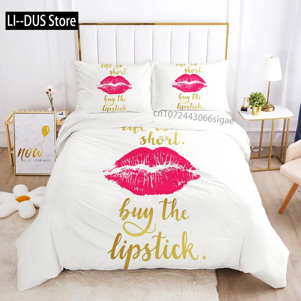 

Red Lips Duvet Cover Set Queen Polyester Love Twin Bedding Set Sexy Theme Adult Couple Comforter Cover 3D Kiss Marks Quilt Cover