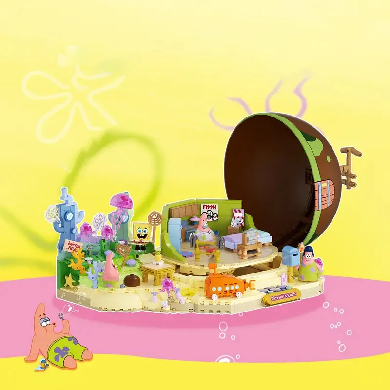 سبونجبوب منزل المباني كتل مع 4 أرقام روك الإضاءة منزل وحدات بناء مجموعات للبنين أطفال هدية الكريسماس 1300 قطعة #2