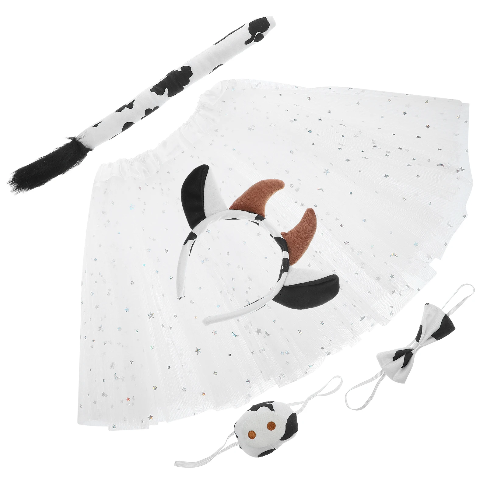 

Cow Costume Accessories Set Soft Cow Horns Headband Ears Tail Prop Star Skirt Cosplay Halloween Dress Up Role Play
