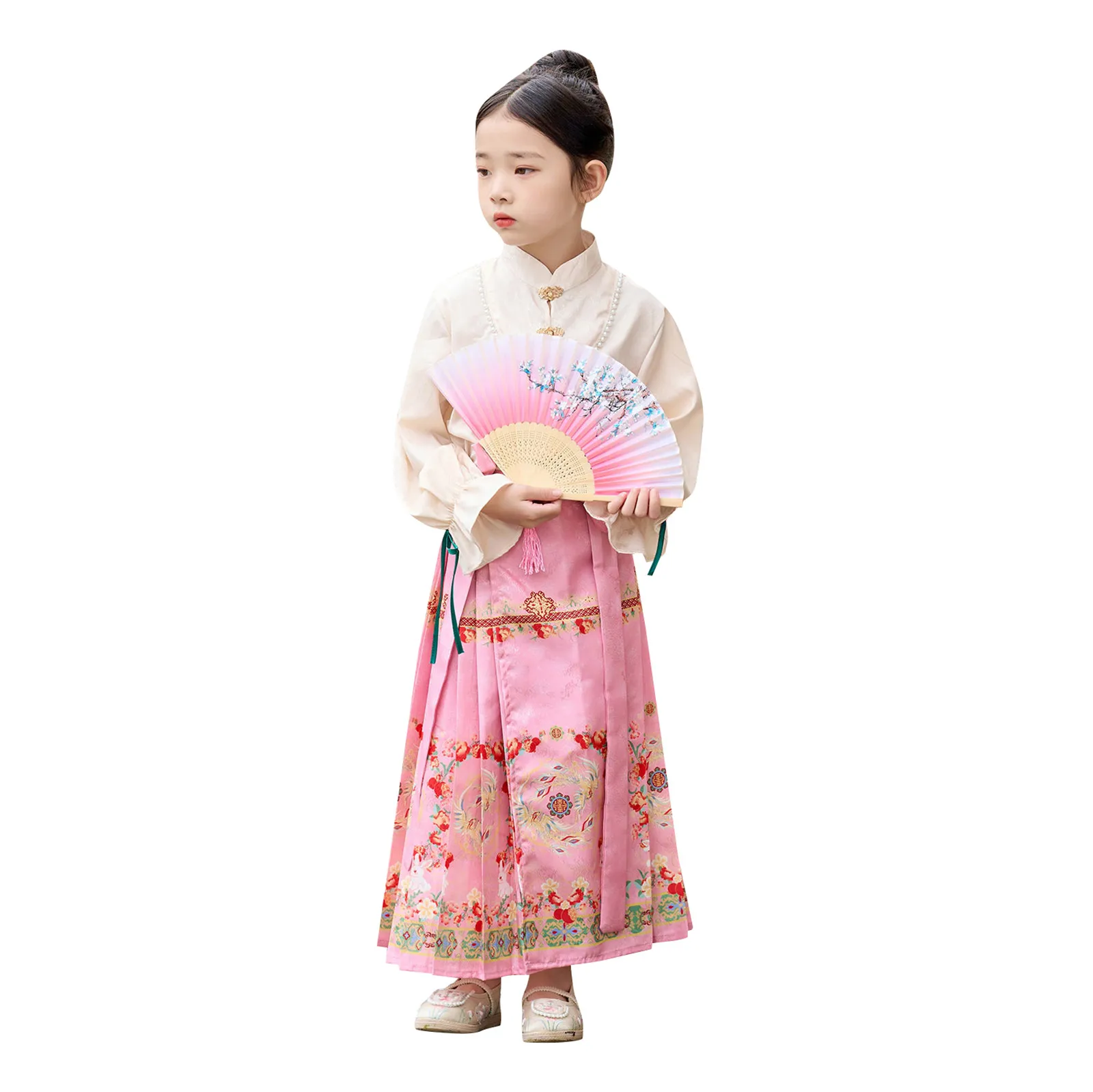 New Chinese Style Horse Face Skirt For Girls 2024 Summer Ancient Suit Thin Autumn Hanfu Children Skirts Cosplay Costumes