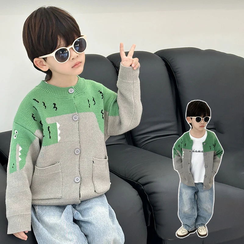 

Kids Sweater Ages 2-11Y Baby Boy Casual Fashion Spring&Autumn Crocodile Knitwear Tween Vintage Outfit Child Korean Style Knitted